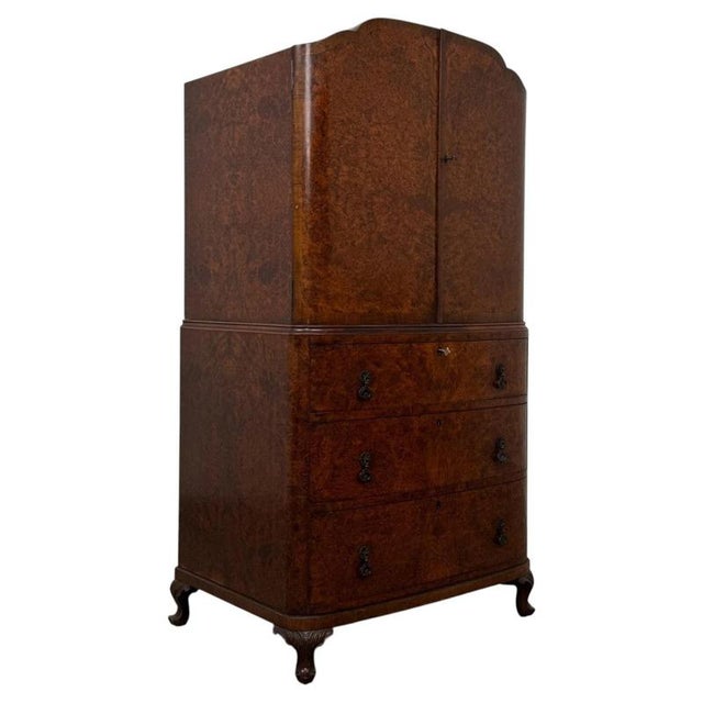 Antique English Edwardian Burr Walnut Cabinet For Sale - Image 6 of 13