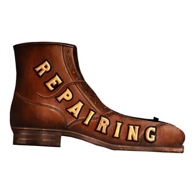 Vintage Double-Sided Boot Form "Repairing" Illuminated Trade Sign For Sale