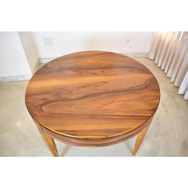 Extendable Dining Table and Set of 8 Walnut & Leather Chairs by André Sornay, France, 1930s For Sale - Image 13 of 17
