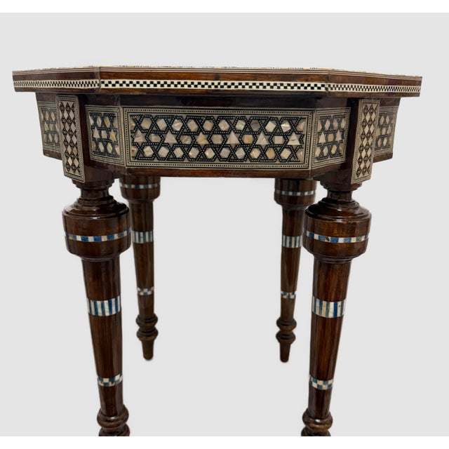 2010s Handmade Mother of Pearl Inlay Round Side Table – Wood Accent Table – Egyptian Artisan Furniture For Sale - Image 5 of 7