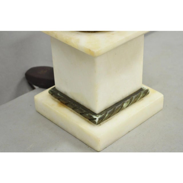 White Antique Italian Classical White Carved Marble Empire Column Table Lamp For Sale - Image 8 of 13