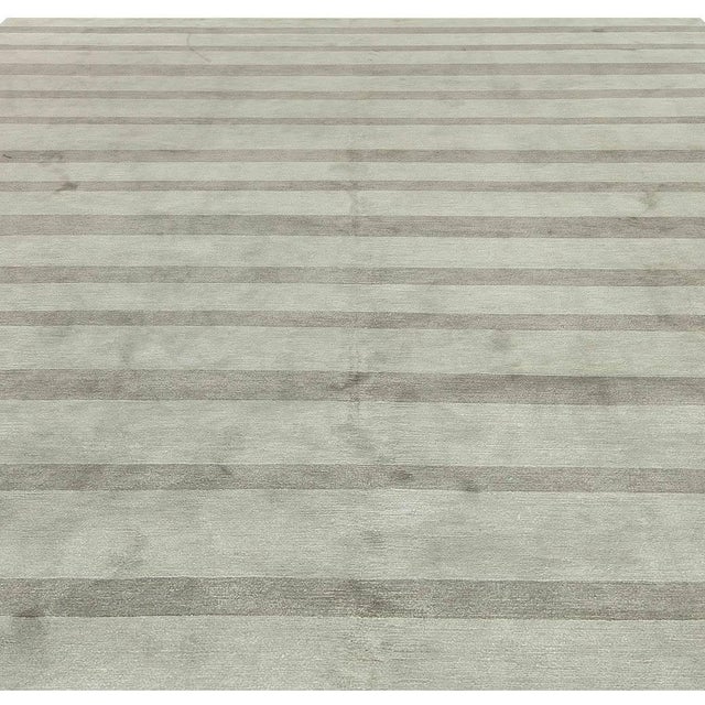 Modern Modern Striped Grey Handmade Wool and Silk Custom Rug by Doris Leslie Blau For Sale - Image 3 of 6