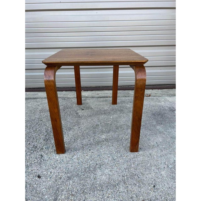 Alvar Aalto Style Pair Mid Century Danish Teak Side Tables. For Sale - Image 4 of 12