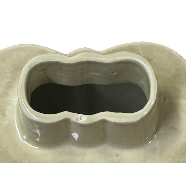 Cream Celadon Porcelain Blue Flower Graphic Cylindrical Container For Sale - Image 9 of 12