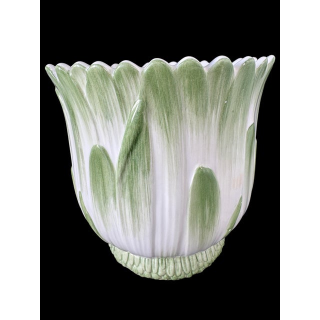 1995 Tiffany & Co. Italian Green & White Leaf Ceramic Cachepot Planter For Sale In Los Angeles - Image 6 of 13