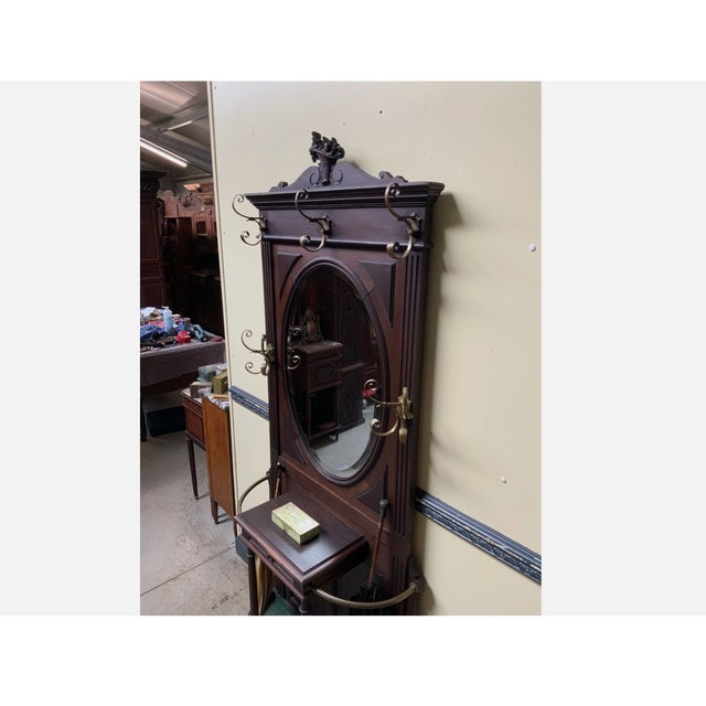 Brown Antique Art Nouveau Clothes Rack in Oak, 1910 For Sale - Image 8 of 10