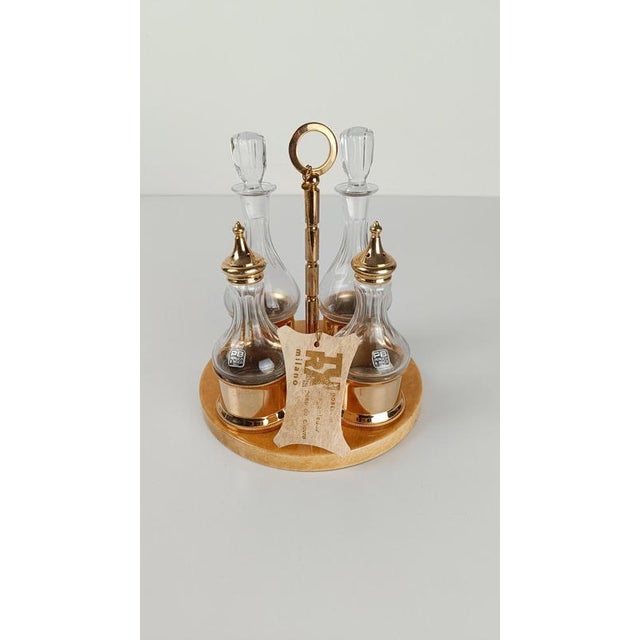 Gold Cruet Set in Gilt Brass, Cut Crystal and Lacquered Goatskin Parchment by Aldo Tura, 1970s, Set of 8 For Sale - Image 8 of 18