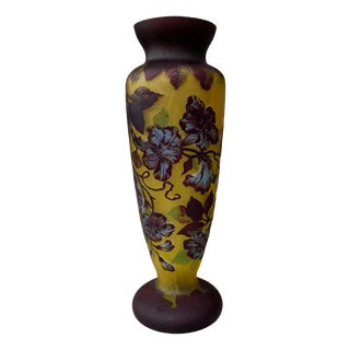 Multi-Layered Glass Vase with Floral Decoration, 1890s For Sale