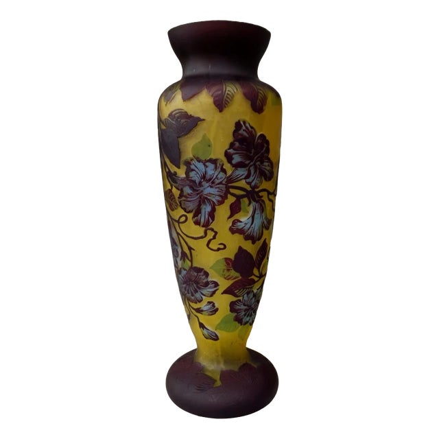 Multi-Layered Glass Vase with Floral Decoration, 1890s For Sale