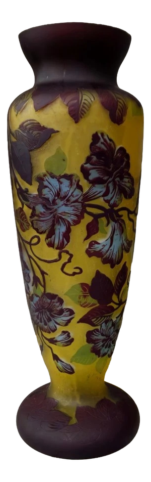 Multi-Layered Glass Vase with Floral Decoration, 1890s
