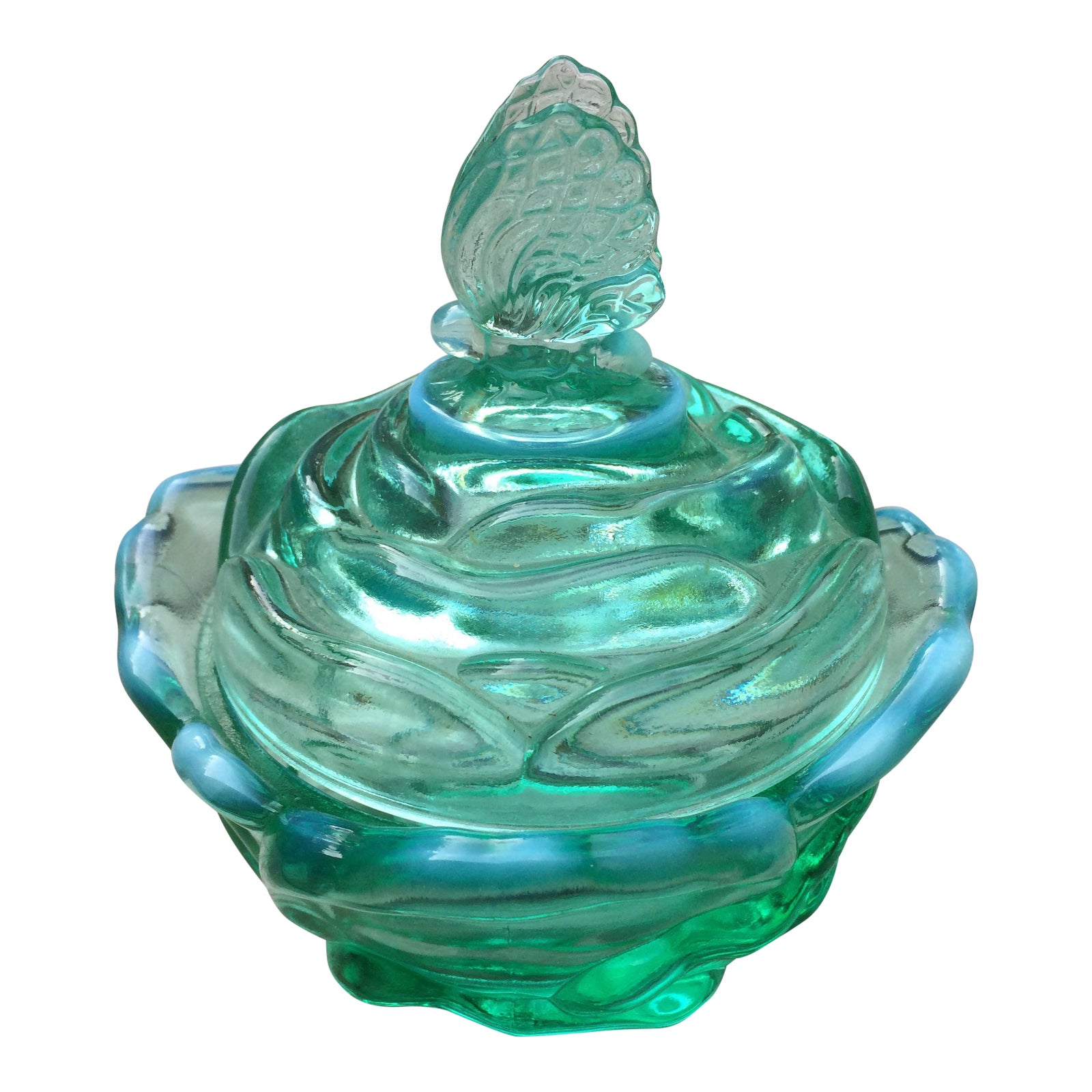 Fenton Green Glass Lidded Candy Dish Chairish