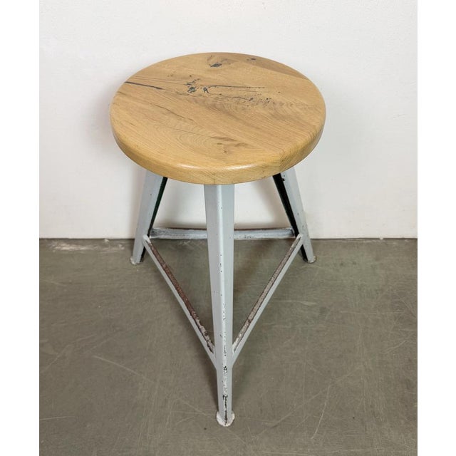 Mid-Century Modern Industrial Grey Workshop Stool, 1960s For Sale - Image 3 of 16