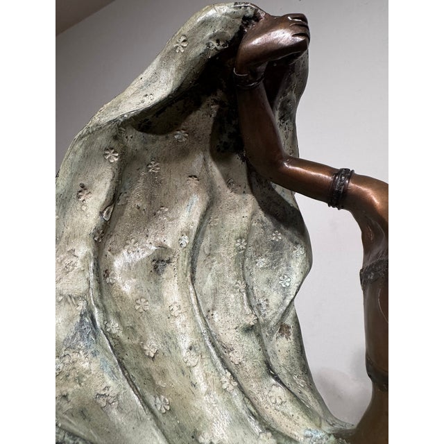 Late 20th Century Large Art Deco Style Patinated Metal Dancer Sculpture With Neoclassical Wood Pedestal For Sale - Image 12 of 15