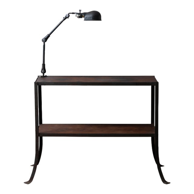 Industrial Console Table With Lamp, C.1930s For Sale