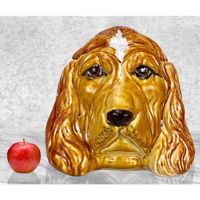 Vintage Porcelain Italian Spaniel Dog Cookie / Biscuit Jar with Lid, c.1970's - Pairs Nicely with Many Eclectic Inspired...