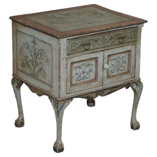 Hand Painted Side Table or Cupboard with Claw & Ball Feet, 1900s For Sale