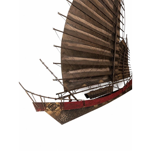 Mid-Century Modern Signed Mid 20th Century Curtis Jeré/Artisan House Chinese Junk Boat Brass Wall Sculpture Brutalist MCM For Sale - Image 3 of 6