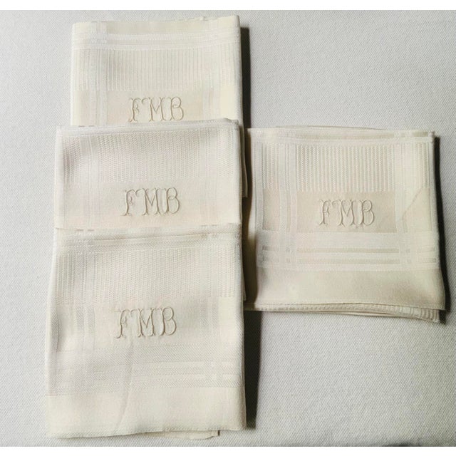 1930s Antique French Damask Linen Dinner Napkins, Monogrammed, Set of 4 | C. 1930s For Sale - Image 5 of 14