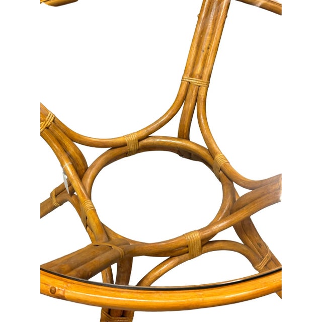 Wood 1950s Restored 3-Strand Rattan Round Dining Table With Glass Top For Sale - Image 7 of 10