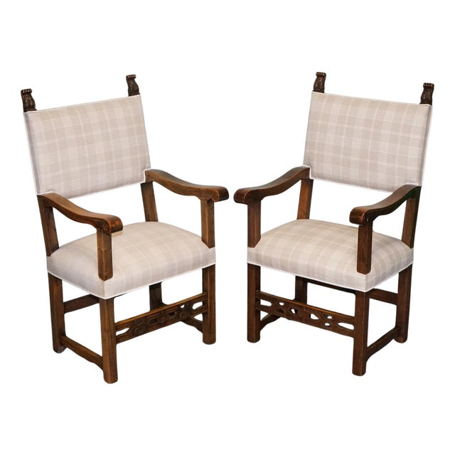 Victorian Armchairs with Carved Wood Detail, Set of 2 For Sale
