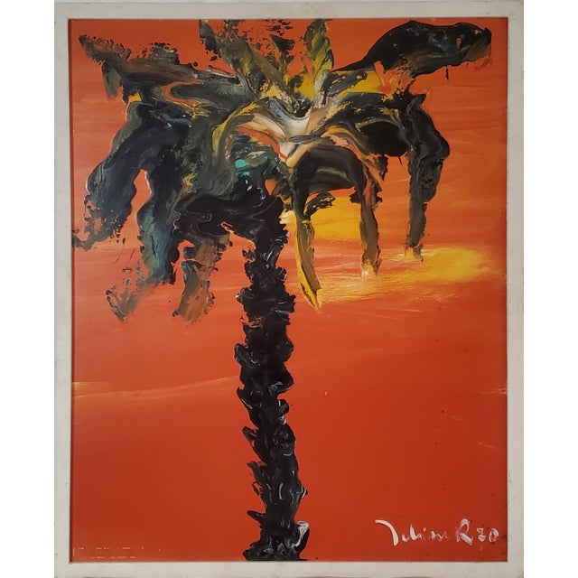 This pair of acrylic on board paintings seeth with a firey red-orange glow, reminiscent of Florida's sunsets and a...