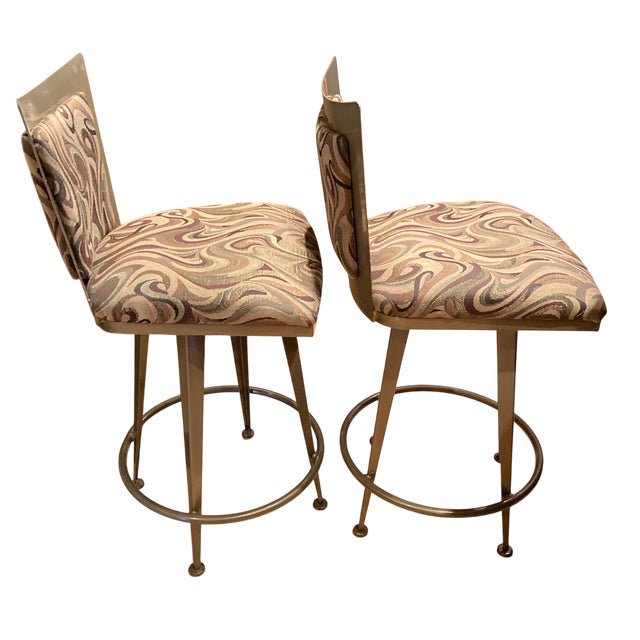 Contemporary Pair of Contemporary Upholstered Counter/Bar Stools by Johnston Casuals, Bronze Tone Metal For Sale - Image 3 of 14
