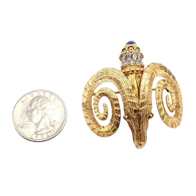 Contemporary Late 20th Century Rare Ilias Lalaounis Yellow Gold Ram Ares Diamond Ruby Sapphire Large Brooch For Sale - Image 3 of 14