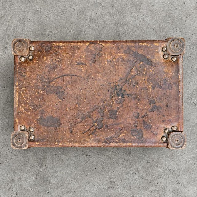 Spanish Medieval-Style Wood and Leather Ottomans, 1920s Set of 2 For Sale - Image 4 of 8