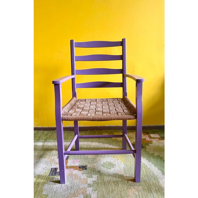 Textile Danish Vintage Ladderback Armchair Featuring a Hand-Woven Rush For Sale - Image 7 of 10