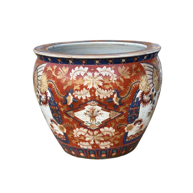 Oriental Vintage Porcelain Red Copper Color Phoenix Graphic Pot Planter For Sale - Image 4 of 12