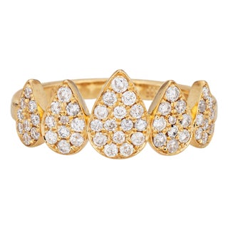 Diamond Teardrop Ring 14k Yellow Gold Pavé Statement Band Stacking Jewelry, Size 6.75 For Sale