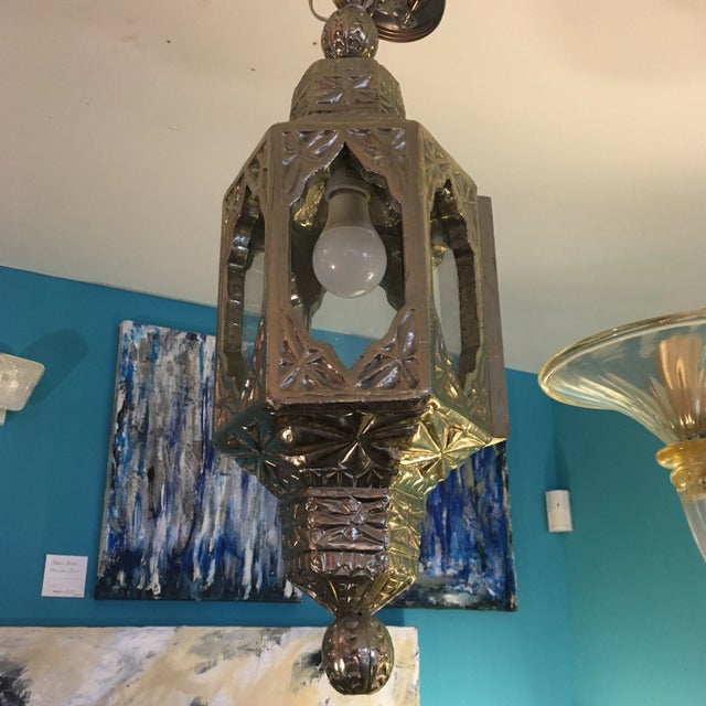 Chased German Silver Over Wood Hanging Light Fixture For Sale - Image 9 of 9