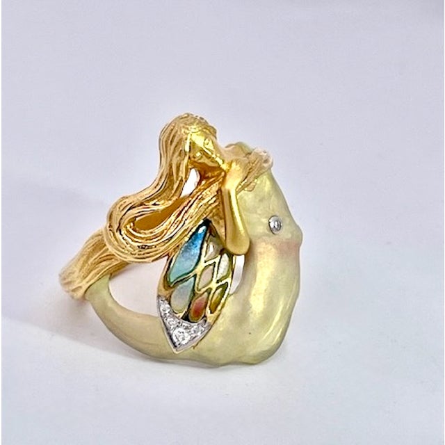 1980s Masreira Mermaid Enamel Ring 18k, Size 6 For Sale - Image 4 of 12