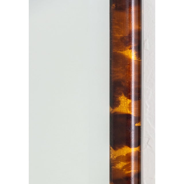 Chinoiserie Karl Springer Style Tortoise Shell Finish Wood Framed Beveled Glass Mirror For Sale - Image 3 of 8