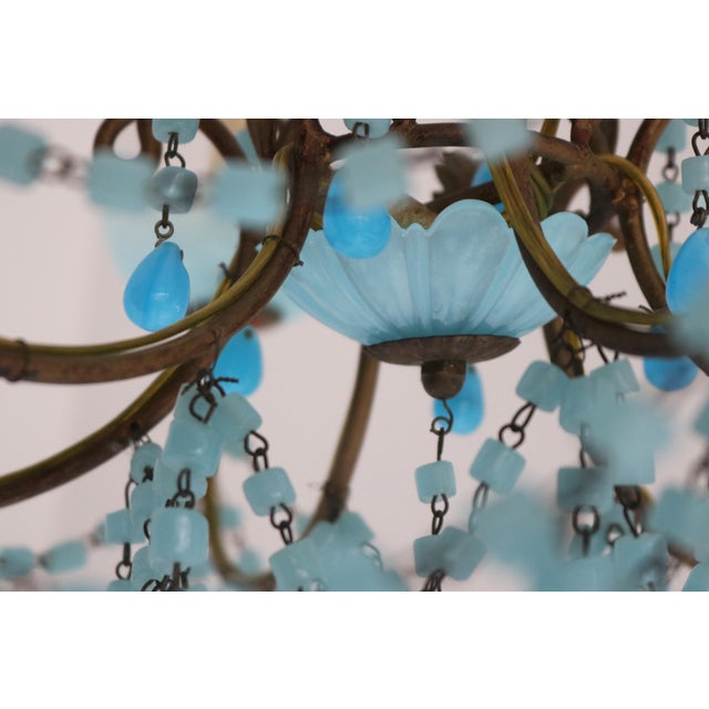 Vintage French Opaline Blue Beaded Chandelier, 1920 For Sale - Image 3 of 11