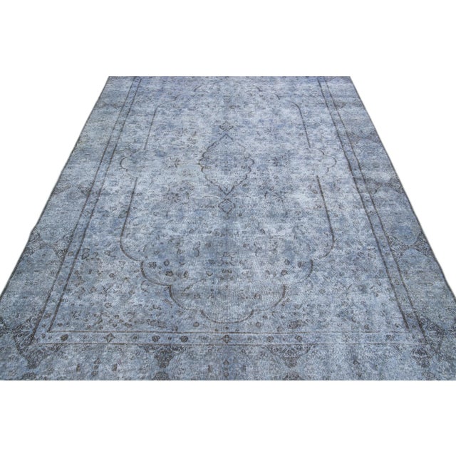 Persian Vintage Persian Overdyed Handmade Medallion Blue Wool Rug For Sale - Image 3 of 10
