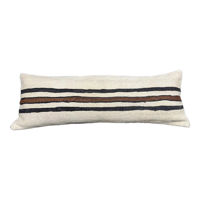 Turkish Hemp Pillow Cushion Natural Beige Black Cushion Cover 14"x40" For Sale