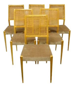 Mid 20th Century Vintage Mid Century Danish Modern Birch Wood Cane Back Dining Chairs - Set of 6