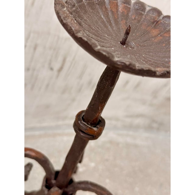 Metal Vintage Spanish Revival Wrought Iron Hand-Forged Spiral Candlestick For Sale - Image 7 of 12