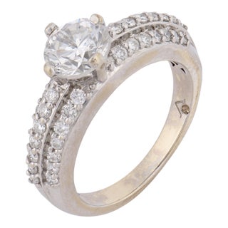 Vintage Diamond 18k White Gold Engagement Ring, Size 5.5 For Sale