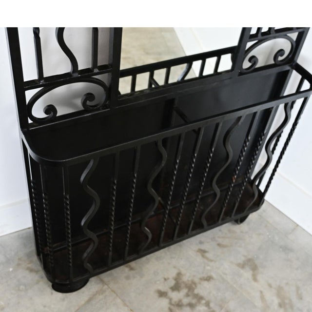 French Art Deco Wrought Iron Hall Tree with Mirror For Sale - Image 9 of 13