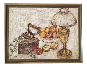 1977 Vintage Mixed Media Texture Still Life Painting, Signed
