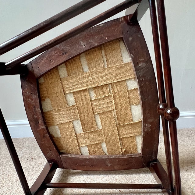 Antique English Edwardian Mahogany Desk Armchair in Velvet, 1890s For Sale - Image 13 of 17