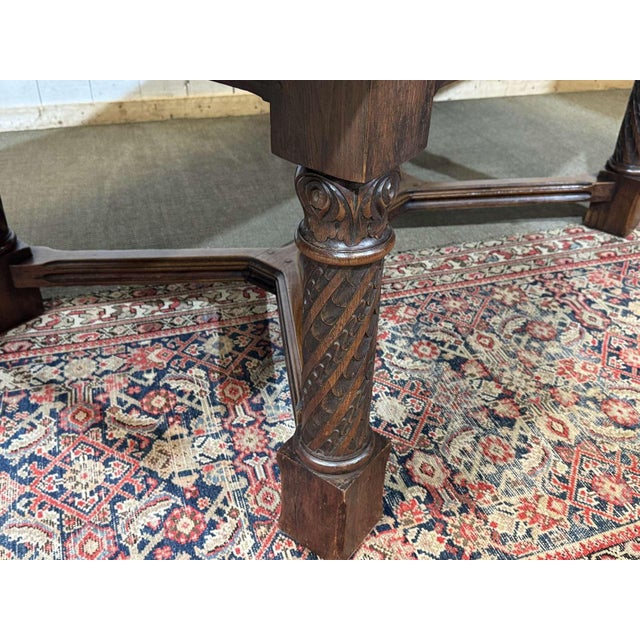 Extendable Oak Table with Gothic Decoration, 1930s For Sale - Image 6 of 18