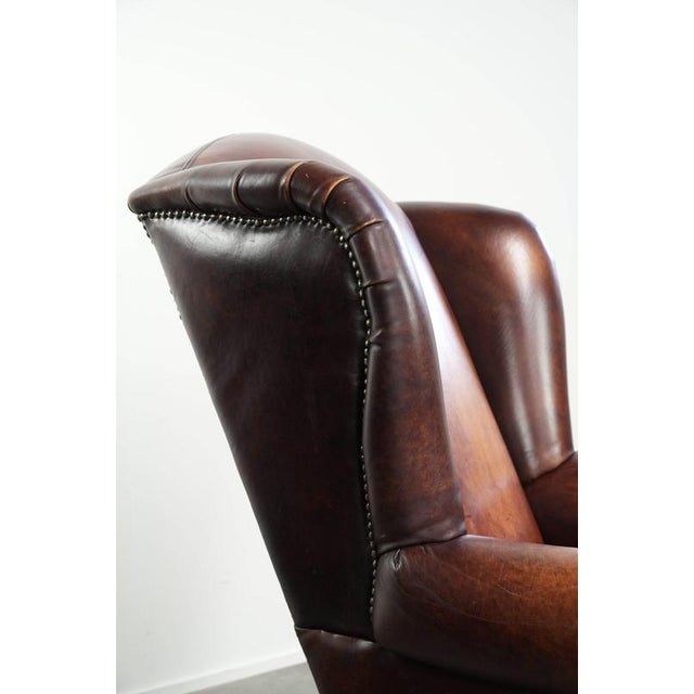 Vintage English Cowhide Wing Armchair For Sale - Image 10 of 13