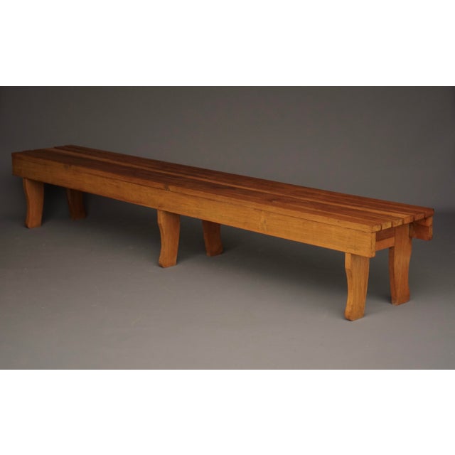Wood Long Oak Slatted Bench, 1960s For Sale - Image 7 of 9