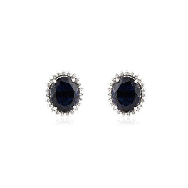 4 Carat Blue Iolite Gemstone Diamond Halo Stud Earrings in Silver- 2 Pieces For Sale - Image 6 of 12
