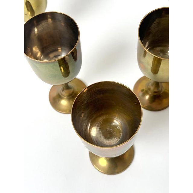 Vintage Brass Wine Goblets with Worn Silvered Interiors, 1960s, Set of 5 For Sale - Image 6 of 13