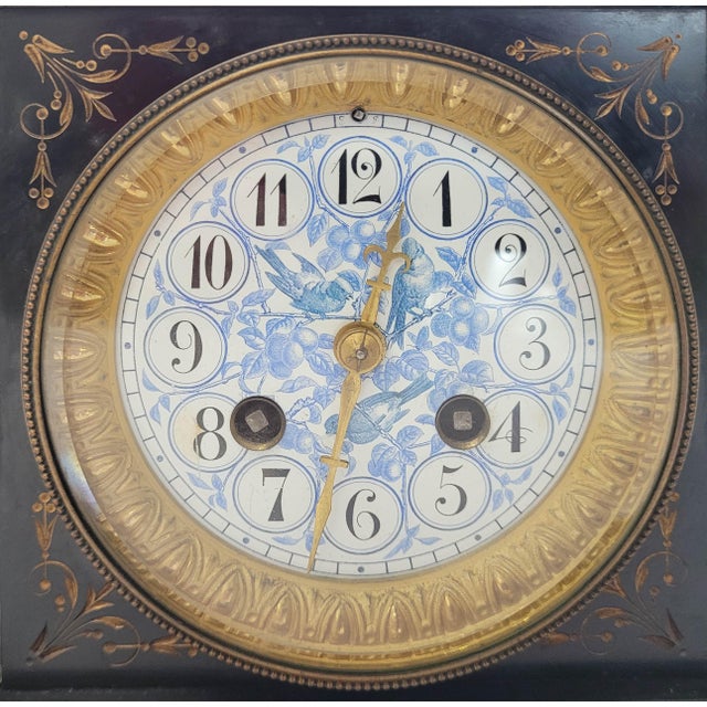 Stone Late 19th-Century French Neo-Grec Black Slate Mantel Clock by Japy Frères For Sale - Image 7 of 16