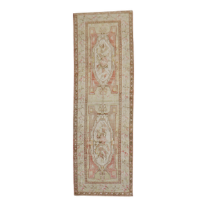 Muted Turkish Ghiordes Floral Wide Runner